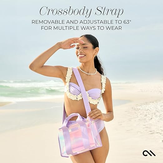 Soap Bubble Small Beach Tote - Iridescent with Crossbody Strap - Waterproof, Tip-Proof, Foldable & Washable
