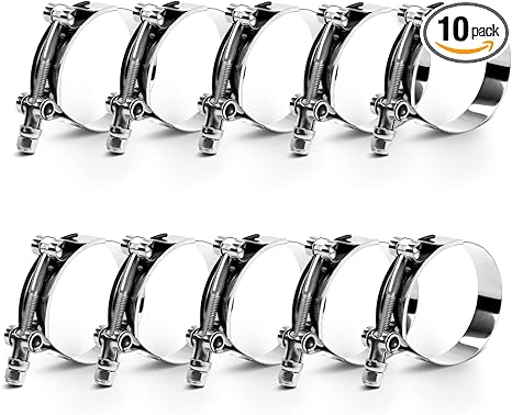 10Pcs Stainless Steel T-Bolt Hose Clamp, Turbo Intake Intercooler T Bolt Clamp