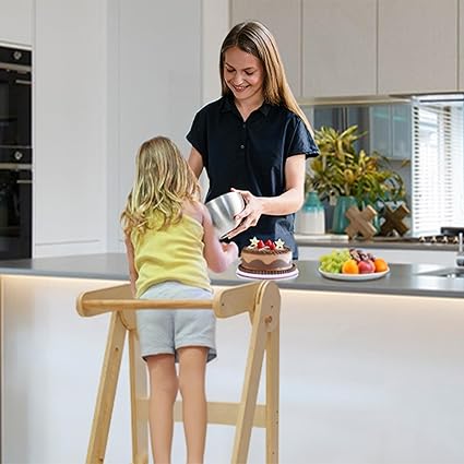 Foldable Toddler Tower Preassembled Kitchen Stool, Natural