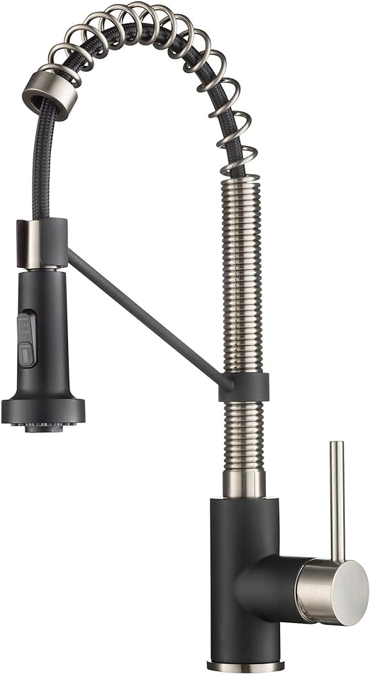 Bolden Commercial Kitchen Faucet with Dual Function Pull-Down Sprayhead in All-Brite Finish, Spot Free Stainless Steel/Matte Black