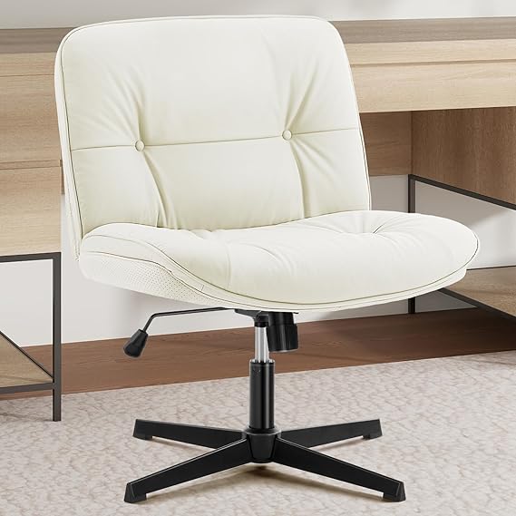 Armless-Office Desk Chair Without Wheels Light Beige