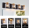 4-Light Black Bathroom Vanity Light, 30 Inch Modern Bathroom Light Fixture Over Mirror, Crystal Vanity Light with Clear Globe Glass Shade for for Bedroom Hallway