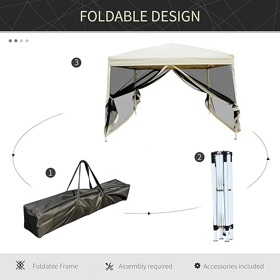Oxford Pop Up Canopy Tent with Netting, Instant Screen Room House, Tents for Parties, Height Adjustable, with Carry Bag, for Outdoor, Garden, Patio