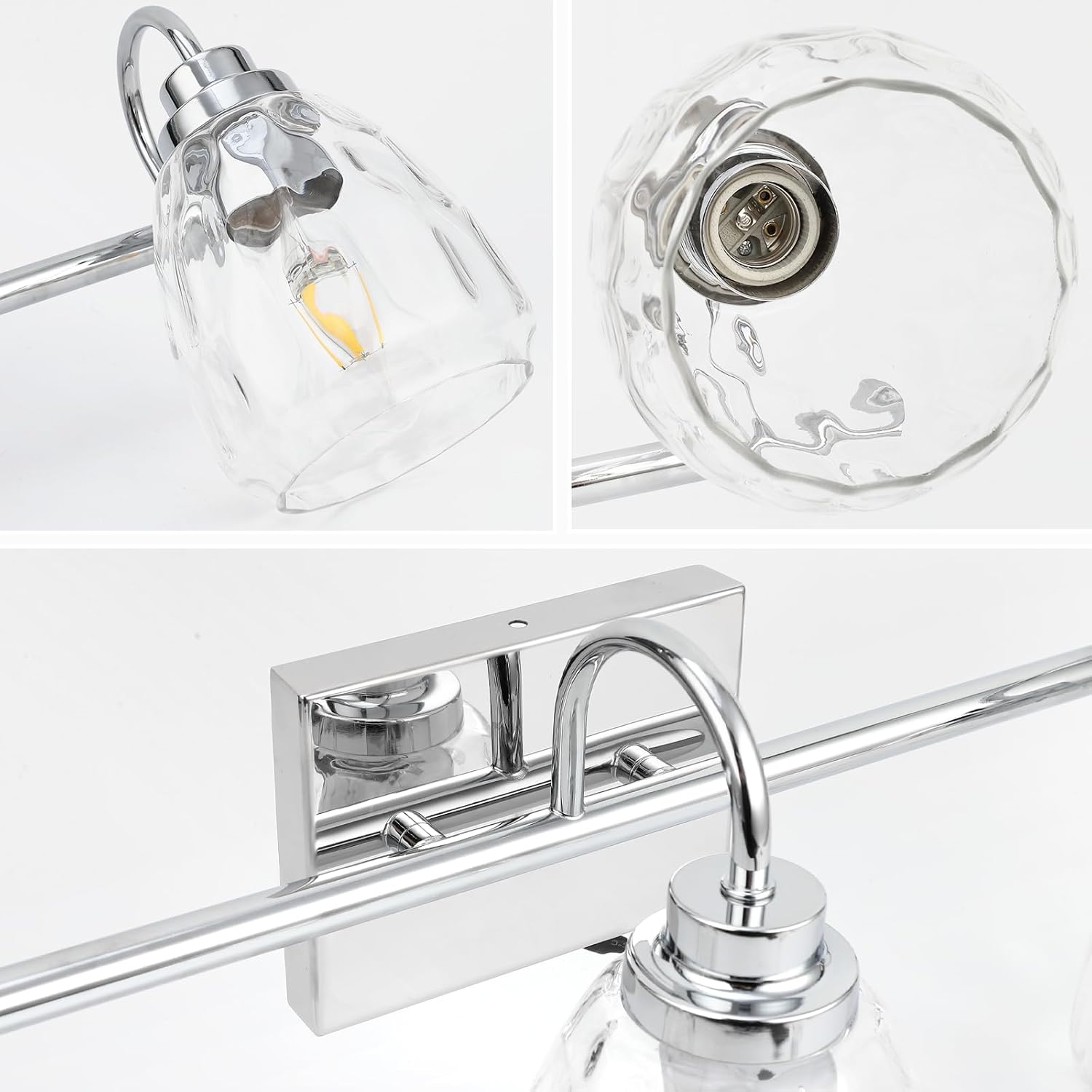 Modern Glass Bathroom Vanity Lights Chrome Fixtures Crystal Wall Mount, 5 Lights