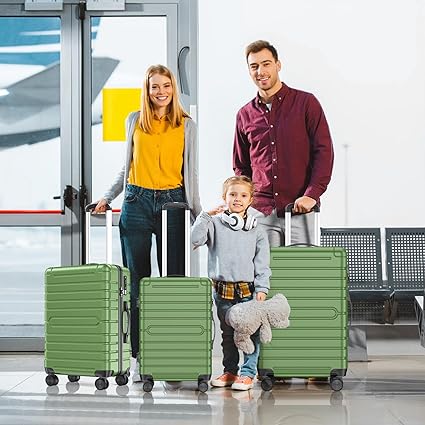 3 Piece Luggage Set - Hardside Luggage Sets with Spinner Wheels, PC + ABS Durable Lightweight Hardshell Suitcase Set with TSA Lock (Green)