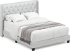 Bardy Upholstered Panel Bed Frame with Diamond Button Tufted and Nailhead Trim Wingback Headboard, King in White Faux Leather Fabric