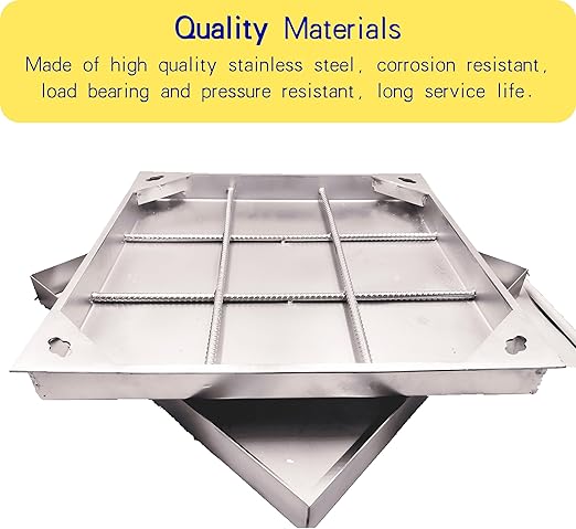 Stainless Steel Manhole Cover and Frame 28x28, B Class Square Septic Tank Lid with Base, Invisible Sewage Basin Cover, Heavy Duty Metal Inspection Lid for Driveway
