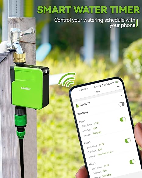 WiFi Sprinkler Timer, Brass Inlet Smart Hose Timer for Watering, Smart Water Timer for Garden Hose with Hub, APP & Voice Control, Automatic Irrigation System for Lawns and Yard