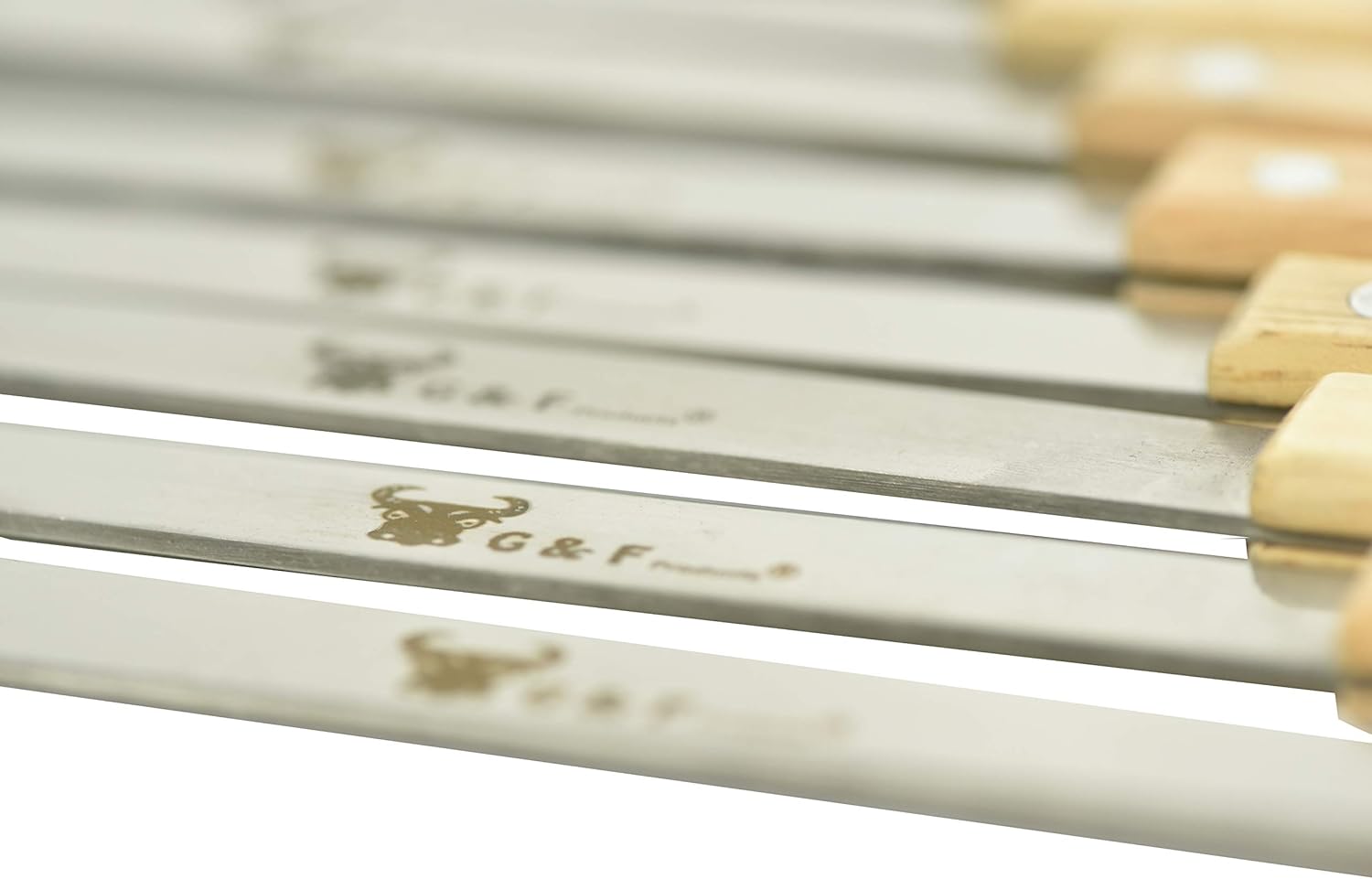 BBQ Skewers Stainless Steel Flat Metal Skewers with Wooden Handles