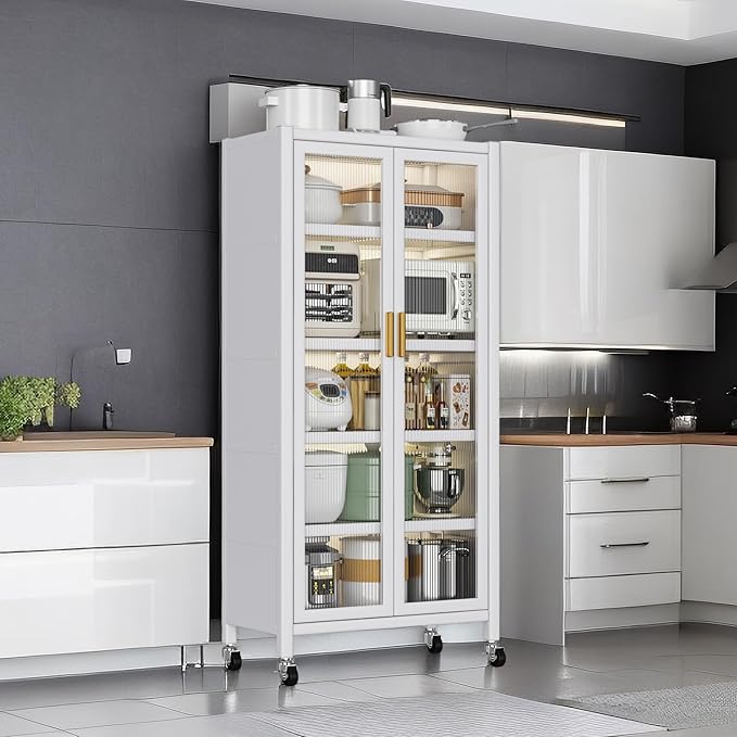 Kitchen Pantry Storage Cabinet with Microwave Oven Countertop