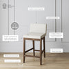 Gracie Modern Counter Height Bar Stool with Back, Counter Stool Upholstered Chair with Natural Textured Linen and Brushed Wooden Legs, White/Dark Brown