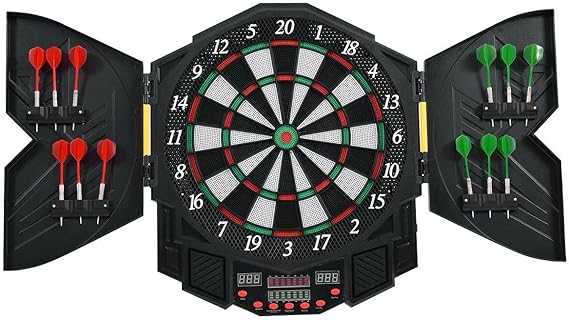 Professional Electronic Dart Board Cabinet Set Dartboard Game Room LED Display w/ 12 Darts