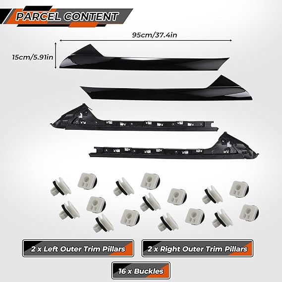 Windshield Trim Set A-Pillar Molding Compatible with 2011-2019 Ford Explorer Left & Right Outer & Inner