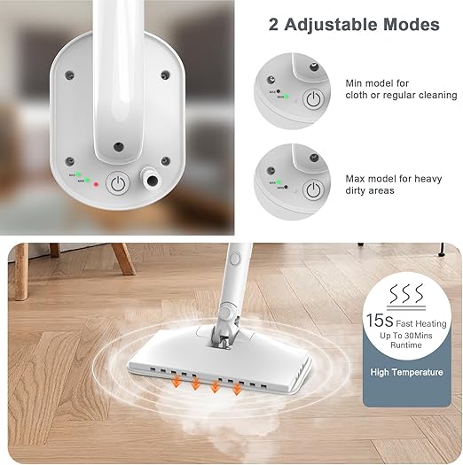 Steam Cleaner, 6 in1 Rotated Steam Mop Cleaner with 2 Modes, 2 Microfiber Pads, Detachable Steam Mops for Floor, Laminate Floor, Tiles Cleaning (White)