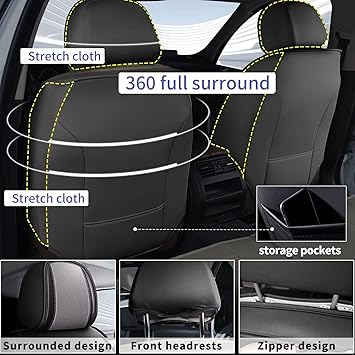 Car Seat Covers Fit for Subaru Forester, Faux Leather Automotive Seat Covers Breathable Waterproof Seat Cushions Compatible with Airbag (5 Seats,Black & Gray)