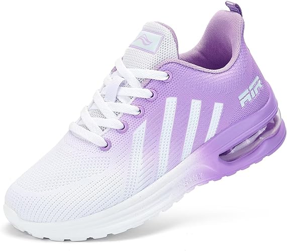 Womens Air Running Shoes Lightweight Sneakers Air Cushion Walking Tennis White Purple