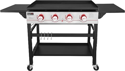 4-Burner Flat Top Propane Gas Grill Griddle, for BBQ, Camping, Red