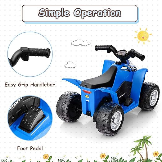 Kids Ride On ATV, 6V Electric Vehicle for Toddlers, 4 Wheeler Battery Powered Motorized Quad Toy Car for Boys Girls with LED Lights, Horn (Blue)