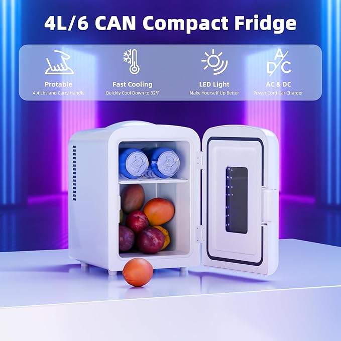 Mini Compact Refrigerator with Gaming Light, Portable Mini Fridge