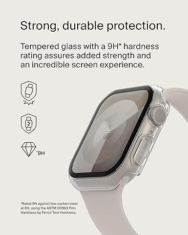 ScreenForce Apple Watch Case - Tempered Glass Screen Protector & Bumper Case for 44mm & 45mm Apple Watch Series 7, 6, 5, 4 & SE - Clear