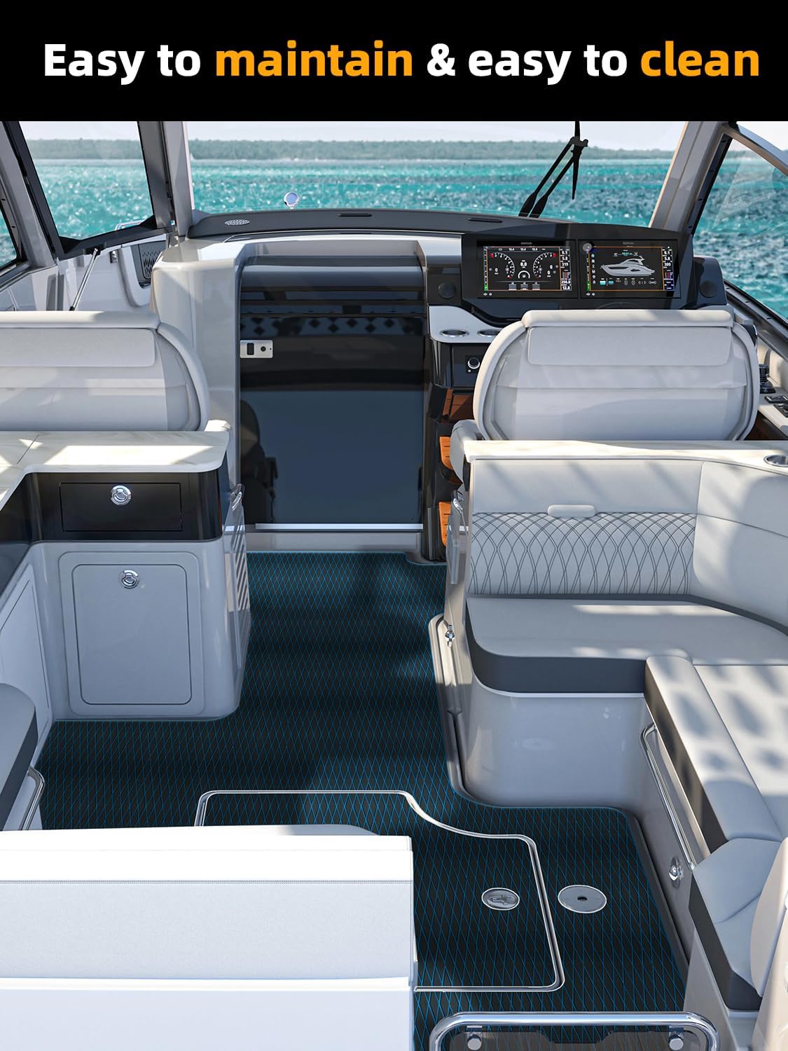 Boat Flooring EVA Foam Boat Decking Marine Mat, 75''x 28'', Dark Grey with Blue Lines