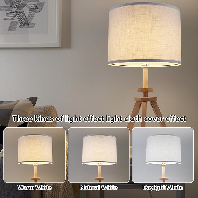 Drum Lamp Shade White Large Line Fabric