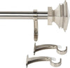 1 Inch Adjustable Satin Silver Curtain Rod for Windows & Doors Curtains with Square Finials & Brackets Set