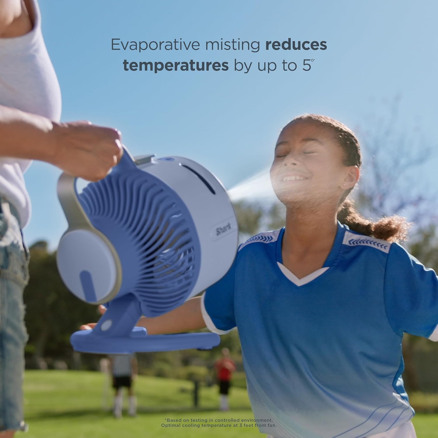 Ultra-powerful portable fan, 5 speeds, 2 bonus modes, & evaporative misting, Glacier