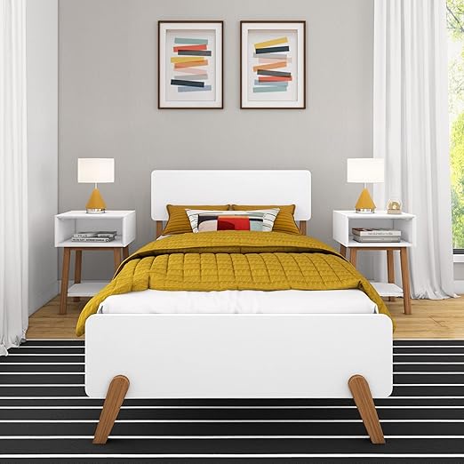 Max and Lily TWIN Mid-Century Modern Solid Wood Platform Bed