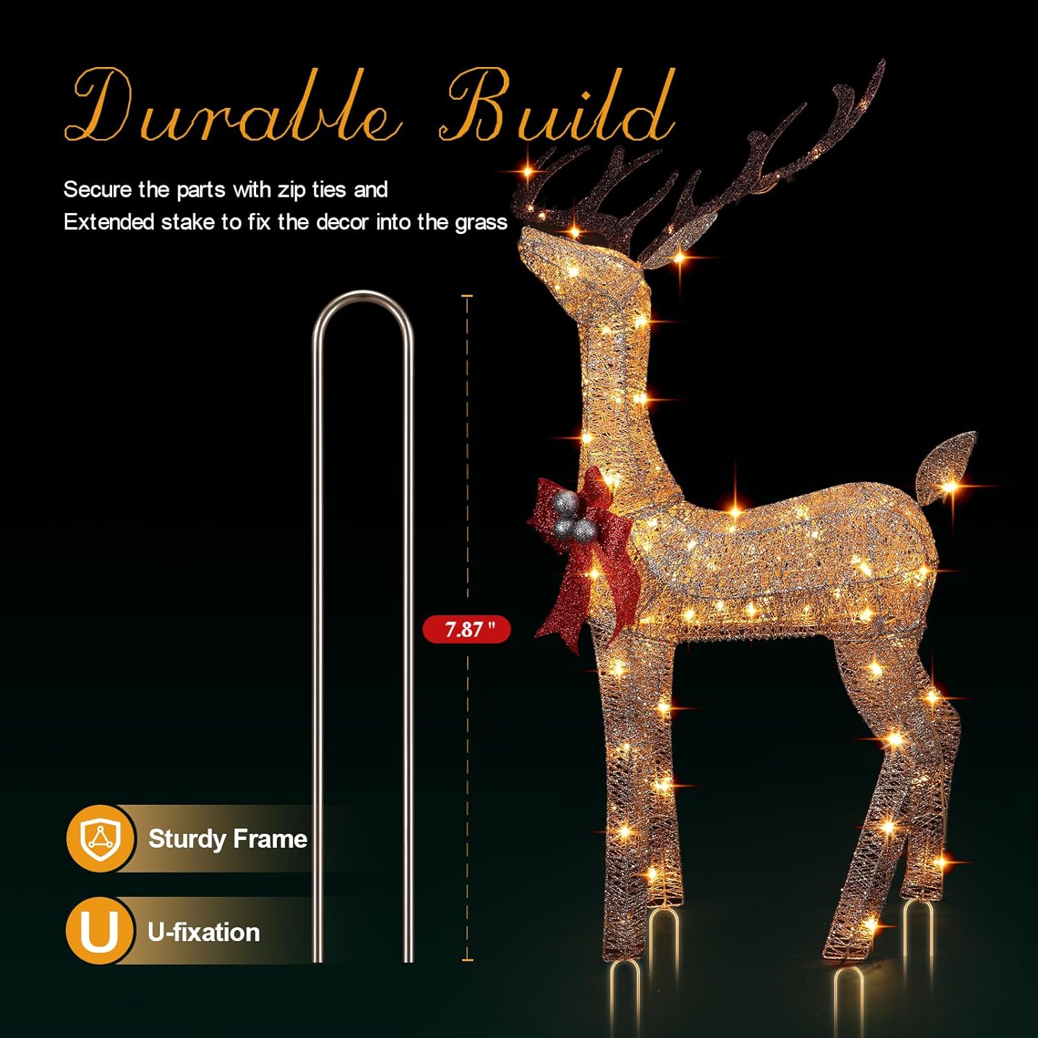 3-Piece Large Lighted Christmas Deer Family Set with Bell Bow, final cut