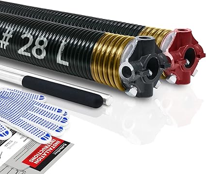 Pair of 2" Garage Door Torsion Springs Set with Non-Slip Winding Bar & Gloves, High Precision Electrophoresis Black Coated, for Replacement & Installation