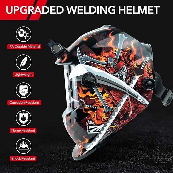 Welding Helmet Auto Darkening Welding Hood with Light True Color 1/1/1/2 Top Optical Clarity Wide Shade 9-13 Welder Helmet Welding Mask with Grinding