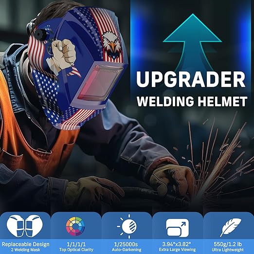 Welding Helmet Auto Darkening, True Color Welding Hood with 4 Arc Sensor Solar Powered, Wide Shade