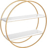 Sequoia Modern Round Wall Shelf, White and Gold, Contemporary Glam 2-Tier Floating Shelf Decor