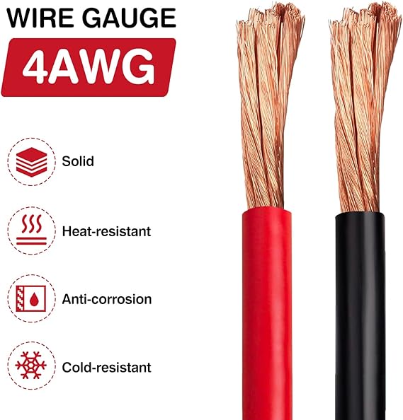 Quick Disconnect Winch Power Cable, 4 Gauge 4 AWG Copper Wiring, Heavy Duty Cables
