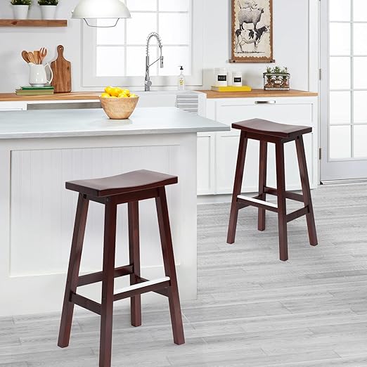 Bar Stools 1-Piece for Kitchen Counter Solid Wooden Saddle Stools Home Furniture Barstool, Brown