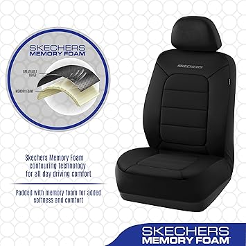 Memory Foam Car Seat Covers, Thick Cool Touch Fabric Seat Covers, Slip-ins Front Seat Covers, Airbag Compatible, Automotive Comfort Protection for Most Cars, Vans, Trucks, SUV, Black