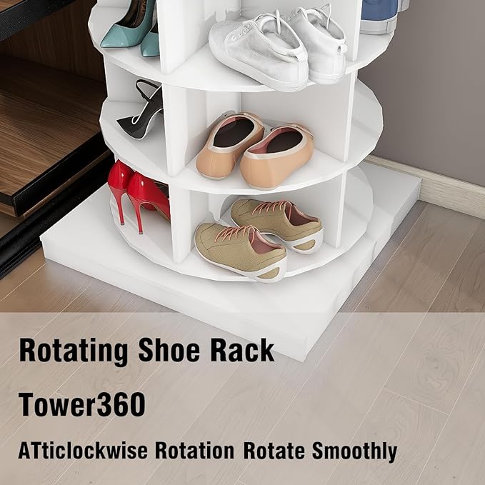 White Rotating Shoe Rack Tower 360°Spinning Shoe Rack 7-tier Free Standing Revolving Shoe Storage Organizer Hold Over 28 pairs of Shoes