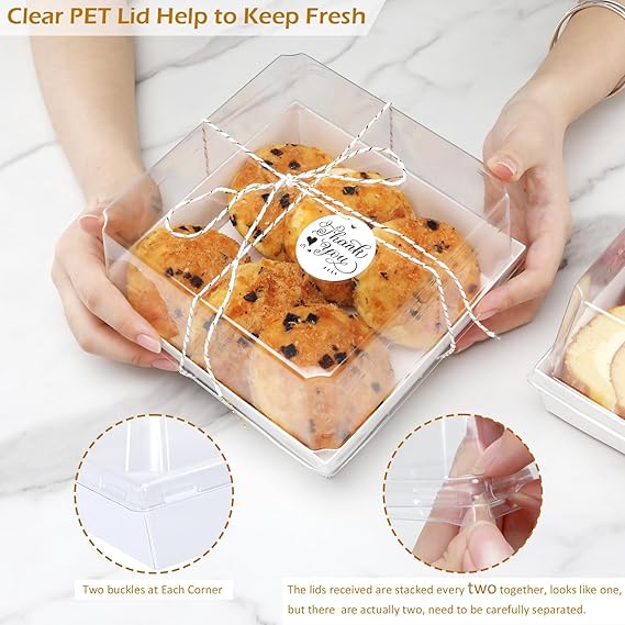 30 Pack Paper Charcuterie Boxes with Clear Secure Lids, White Disposable Food Containers Cookie Square Boxes with Windows for Strawberry Dessert, Cheese, Sandwich