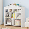 Kids Bookshelf 9-Cubby Toy Storage Organizer White Bookcase Toddlers Playhouse Cabinet Shelf for Boys Girls Wooden Storage Toy Shelf for Playroom, Nursery, Kids Room