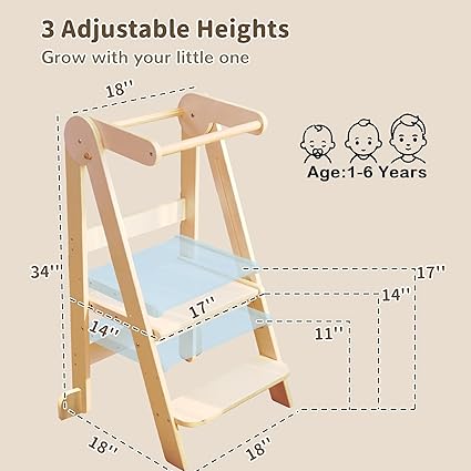Foldable Toddler Tower Preassembled Kitchen Stool, Natural