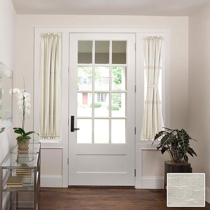 Linen French Door Curtains Privacy Light Reducing Door Curtain with Tieback Rod Pocket Curtain 1 Panel