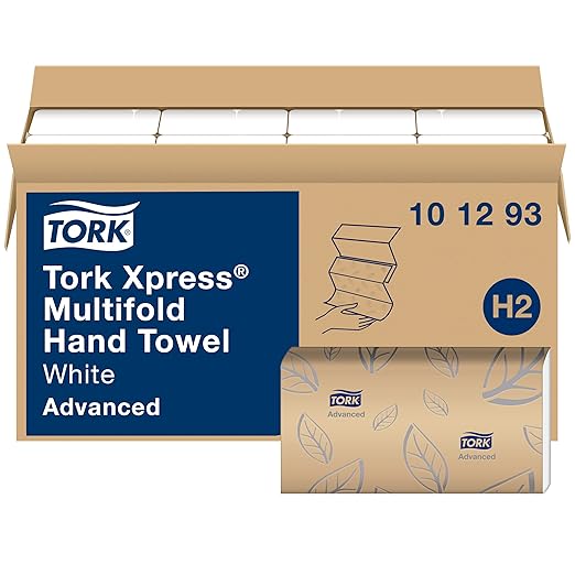 Xpress Soft Multifold Hand Towel White with Grey Leaf Print, Absorbent, 189 Towels Per Pack, 12 Packs, Fits H2 Towel Dispensers