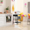Bakers Rack with Power Outlet Black Coffee Station Cart Table on Wheels Microwave Stand Table with Storage Shelf
