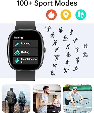 Smart Watches for Women Men (Answer/Make Calls), 1,85" HD Smart Watch for iPhone/Android Phones, Fitness Tracker with 100+ Sport Heart Rate/Sleep Monitor Pedometer IP68 Waterproof (Black)