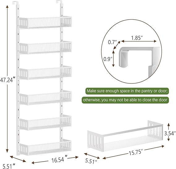 6-Tier Over The Door Pantry Organizer with Mesh Baskets, Adjustable & Stable Hanging Spice Rack