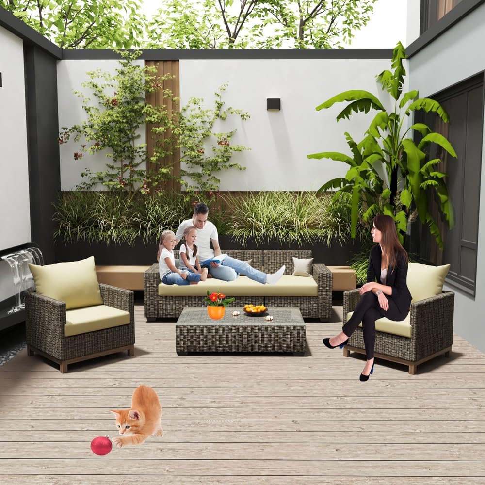 Deep seat Patio Cushion Set Waterproof Fade-Resistant Patio Furniture Cushions & with Removable Cover Deep Seat & Back Cushion with Handle and Fixed Belt Outdoor Chair Cushion