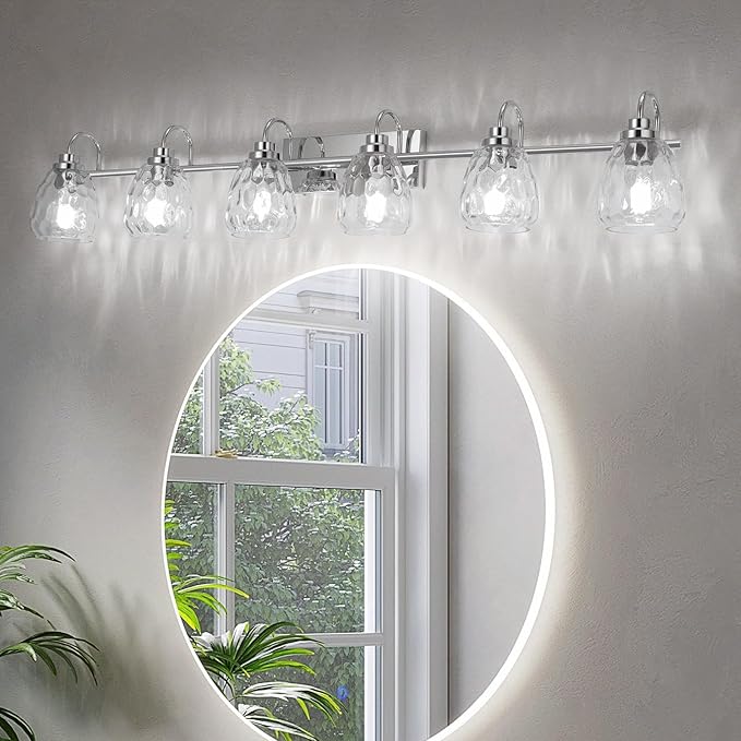 Modern Glass Bathroom Vanity Lights Chrome Fixtures Crystal Wall Mount, 5 Lights