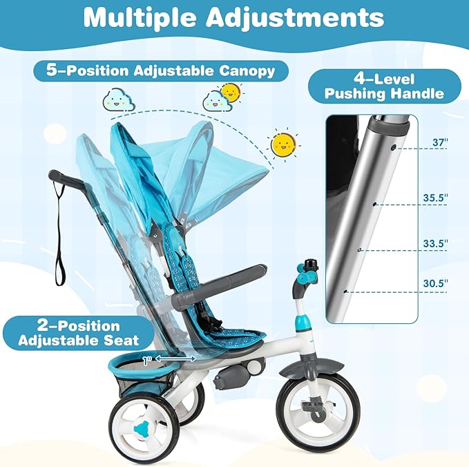 Tricycle for Toddlers, 6 in 1 Trike w/Parent Handle