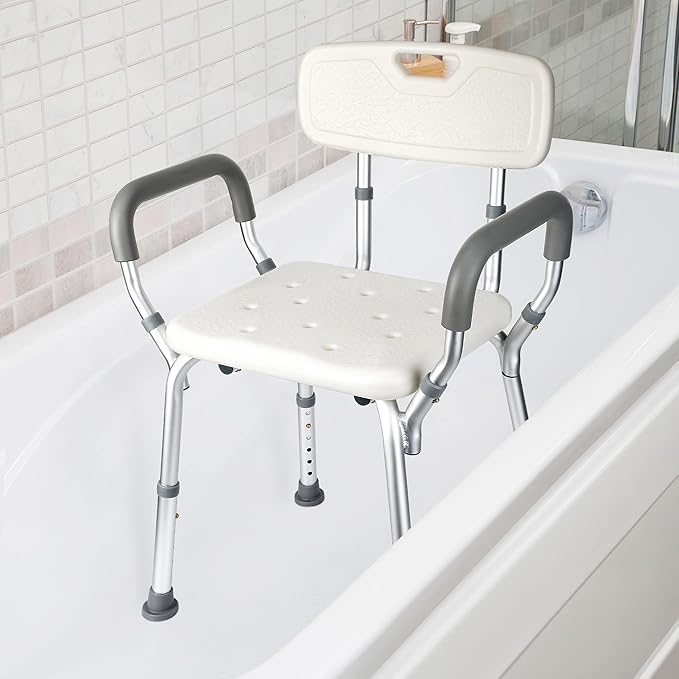 Shower Chair Seat for Senior with Padded Armrests for Bathtub Slip Resistant